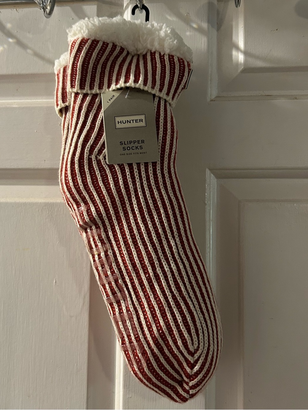 Hunter Red and White Striped Holiday Slipper Stocking